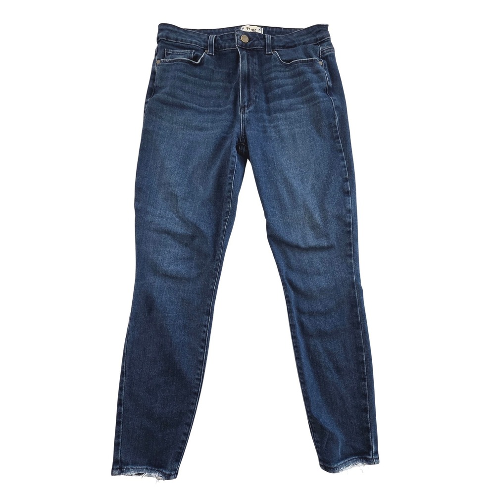 Paige Hoxton Ankle Skinny Jeans Fairview‎ Wash Raw Hem Size 31 Dark Blue Denim